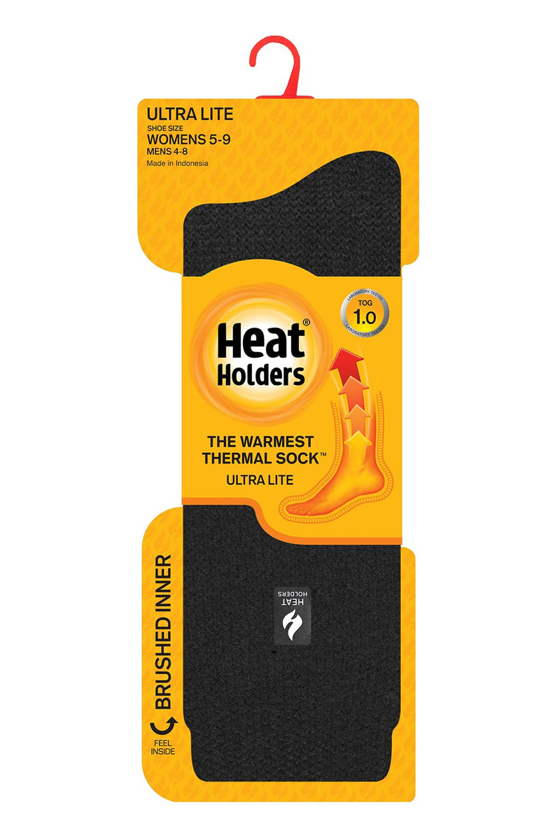 Heat Holders Women's Holly Ultra Lite Solid Thermal Crew Sock Black - Packaged
