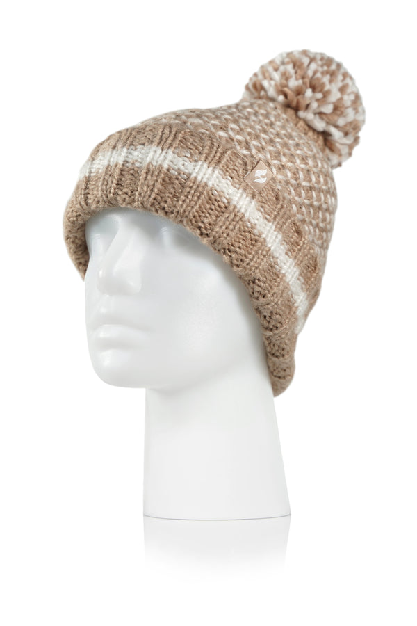 Women's Lyon Textured Knit Roll Up Hat With Pom Pom