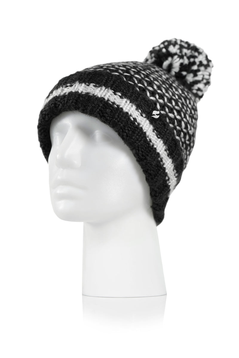 Lyon Textured Knit Roll Up Hat With Pom Pom For Women's