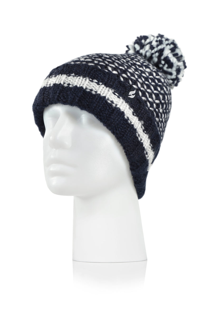 Women's Lyon Textured Knit Roll Up Hat With Pom Pom