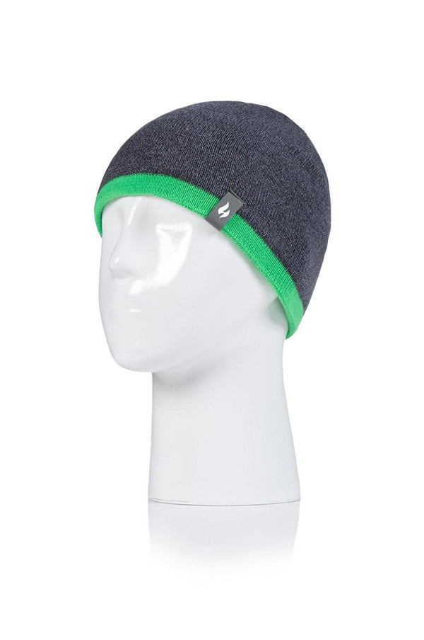 Heat Holders Boys Fine Knit Thermal Hat Charcoal/Green #color_charcoal/green