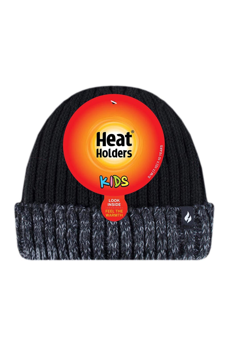 Heat Holders Boys Roll Up Thermal Hat Black/Grey - Packaging