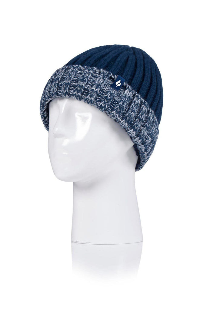 Heat Holders Boys Roll Up Thermal Hat Navy/Denim #color_navy/denim