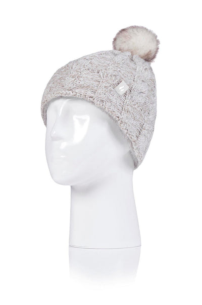 Heat Holders Girls Roll Up Thermal Pom Pom Hat Cream/Oat #color_cream/oat