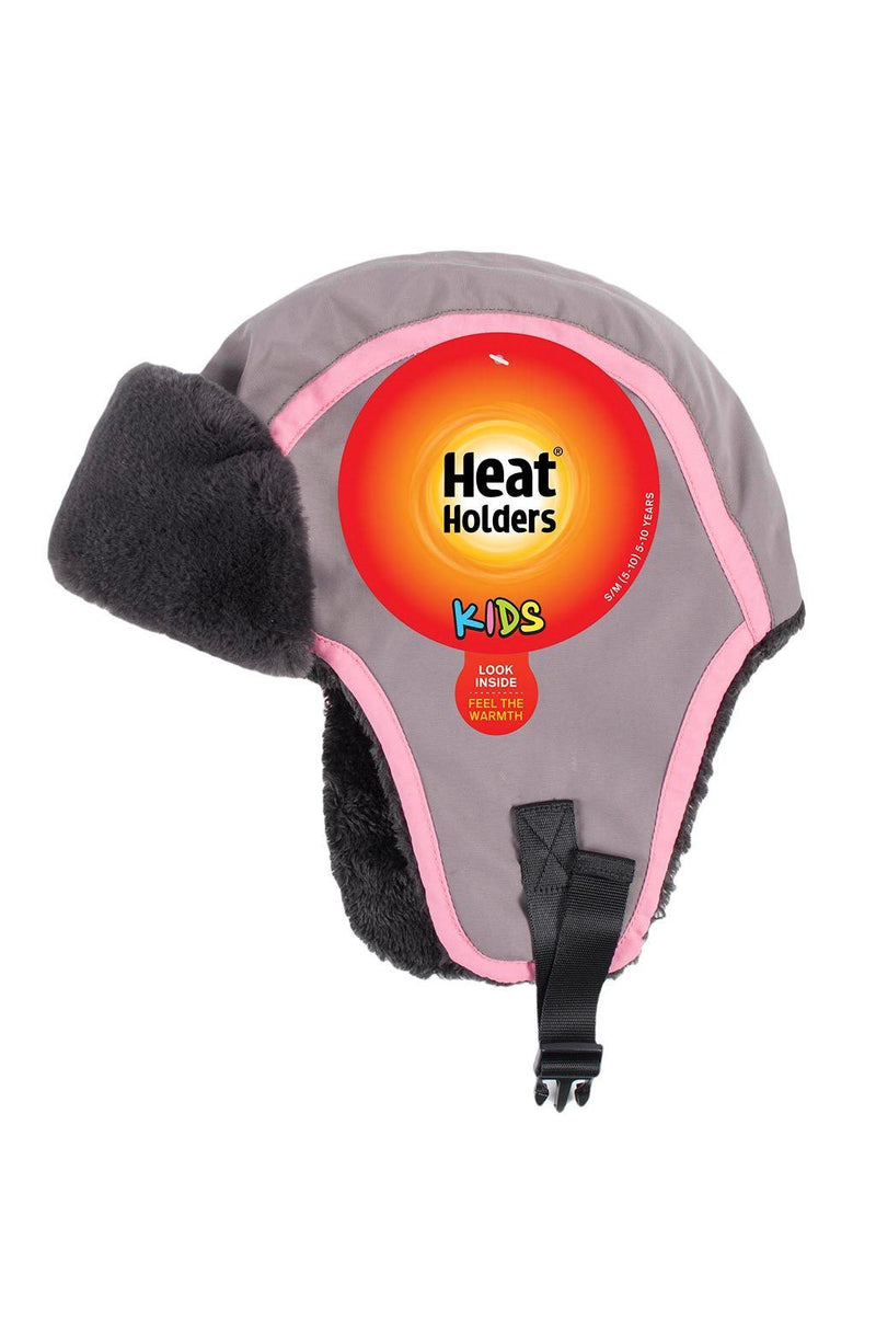 Heat Holders Girls Thermal Trapper Hat Grey/Pink - Packaging