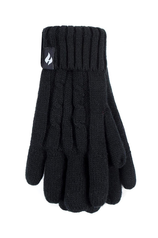 Heat Holders Women's Amelia Cable Knit Thermal Gloves Black #color_black