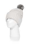 Heat Holders Women's Solna Cable Knit Roll Up Thermal Hat With Pom Pom Cream #color_buttercream