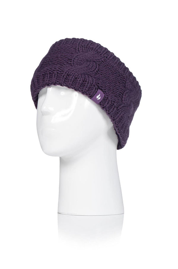 Heat Holders Women's Alta Cable Knit Thermal Headband Purple #color_purple