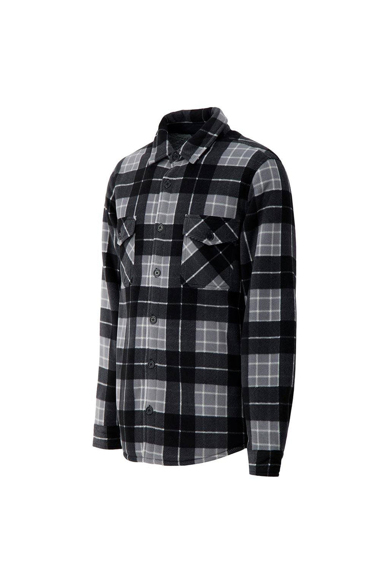 Heat Holders Mens Jax Long Sleeve Plaid Shirt Jacket Grey/Black - 3/4 View