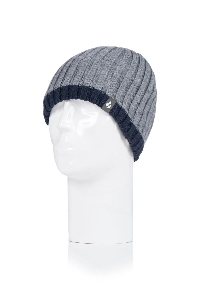 Heat Holders Men's Breacon Ribbed Contrast Thermal Hat Pebble Grey