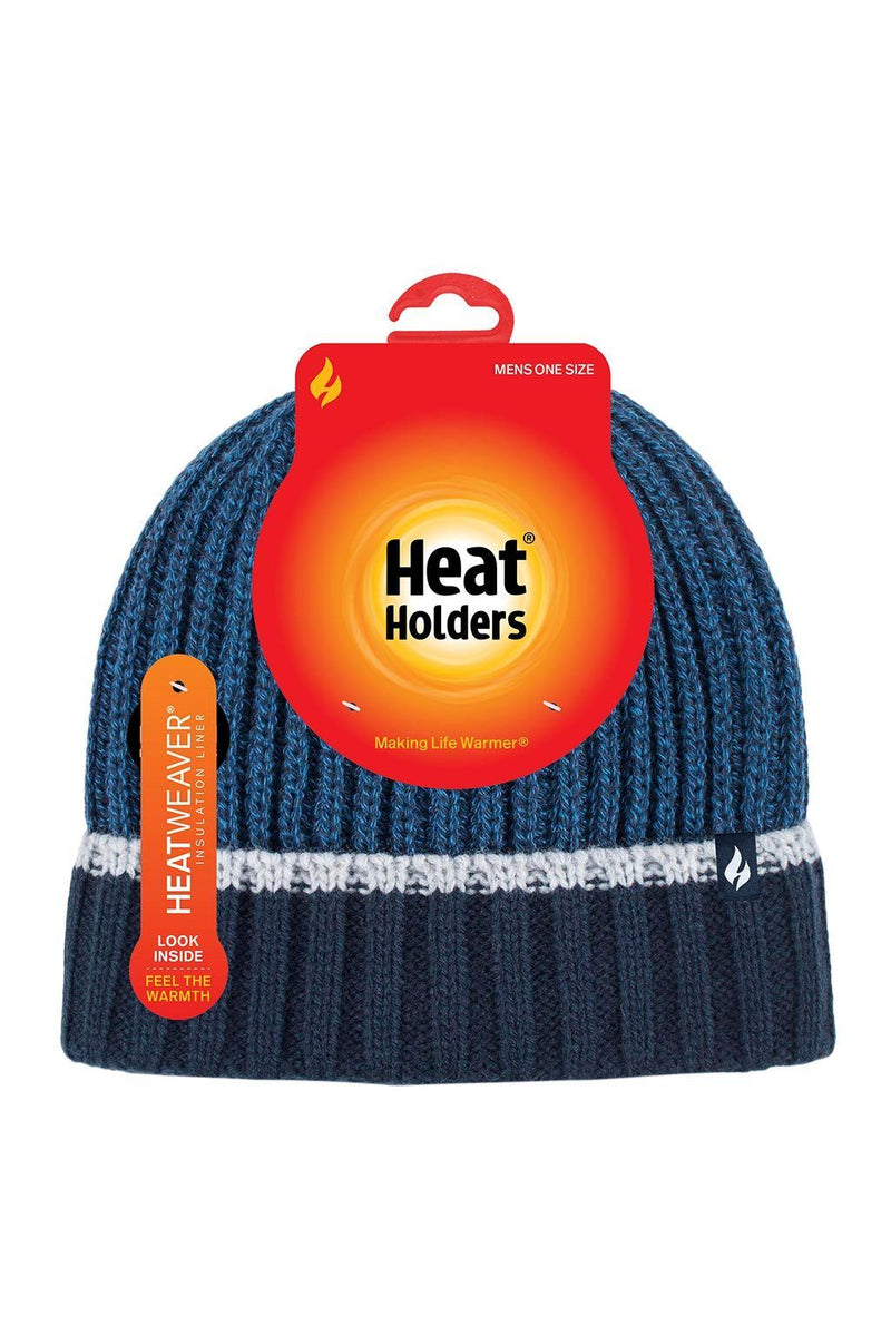 Heat Holders Men's Cheviot Ribbed Thermal Hat Navy/Fjord Blue - Packaging