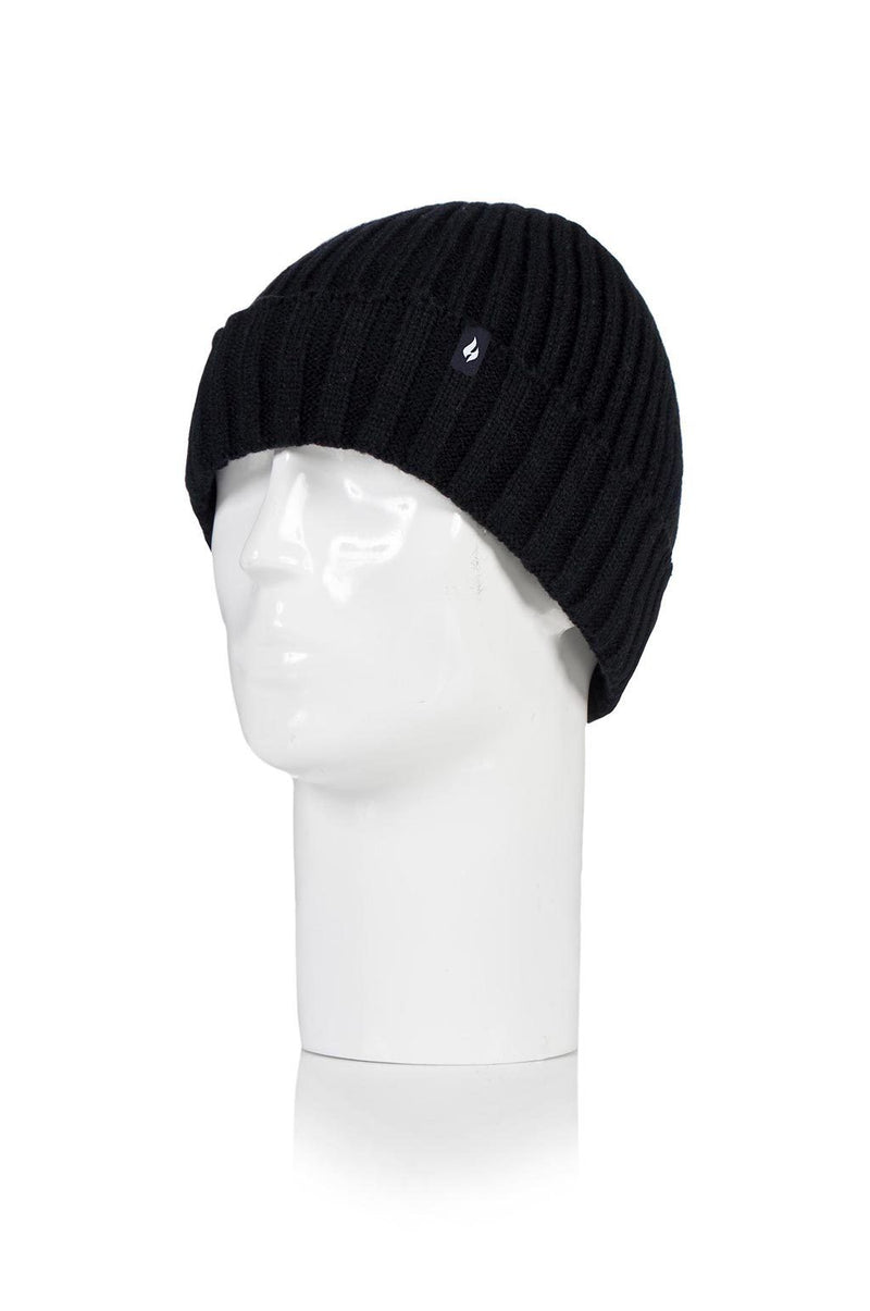 Heat Holders Men's Ribbed Roll Up Thermal Hat Black