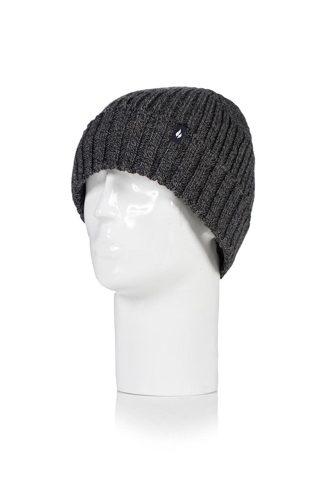 Heat Holders Men's Ribbed Roll Up Thermal Hat Charcoal #color_charcoal