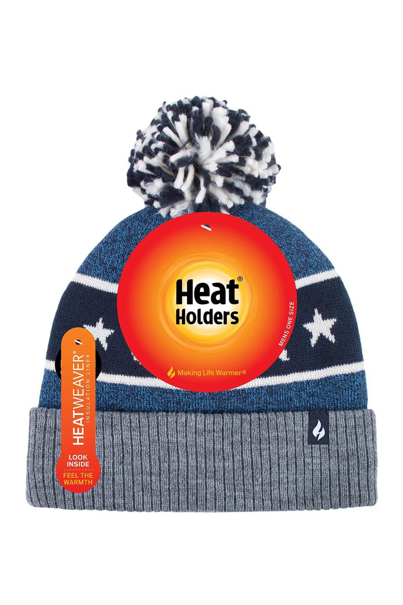 Heat Holders Men's Knitted USA Thermal Pom-Pom Hat Navy - Packaging
