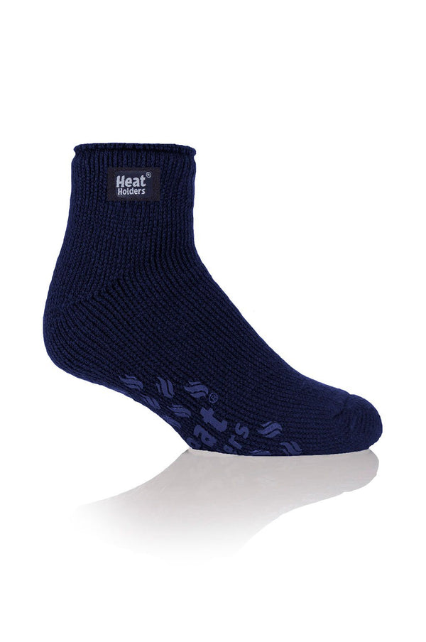 Heat Holders Solid Thermal Ankle Slipper Sock Navy With Denim Grip #color_navy with denim grip