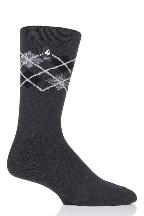 Heat Holders Men's Argyle ULTRA LITE Thermal Crew Sock Charcoal #color_charcoal