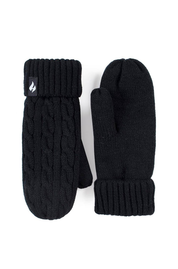 Heat Holders Women's Jackie Cable Knit Thermal Mittens Black #color_black