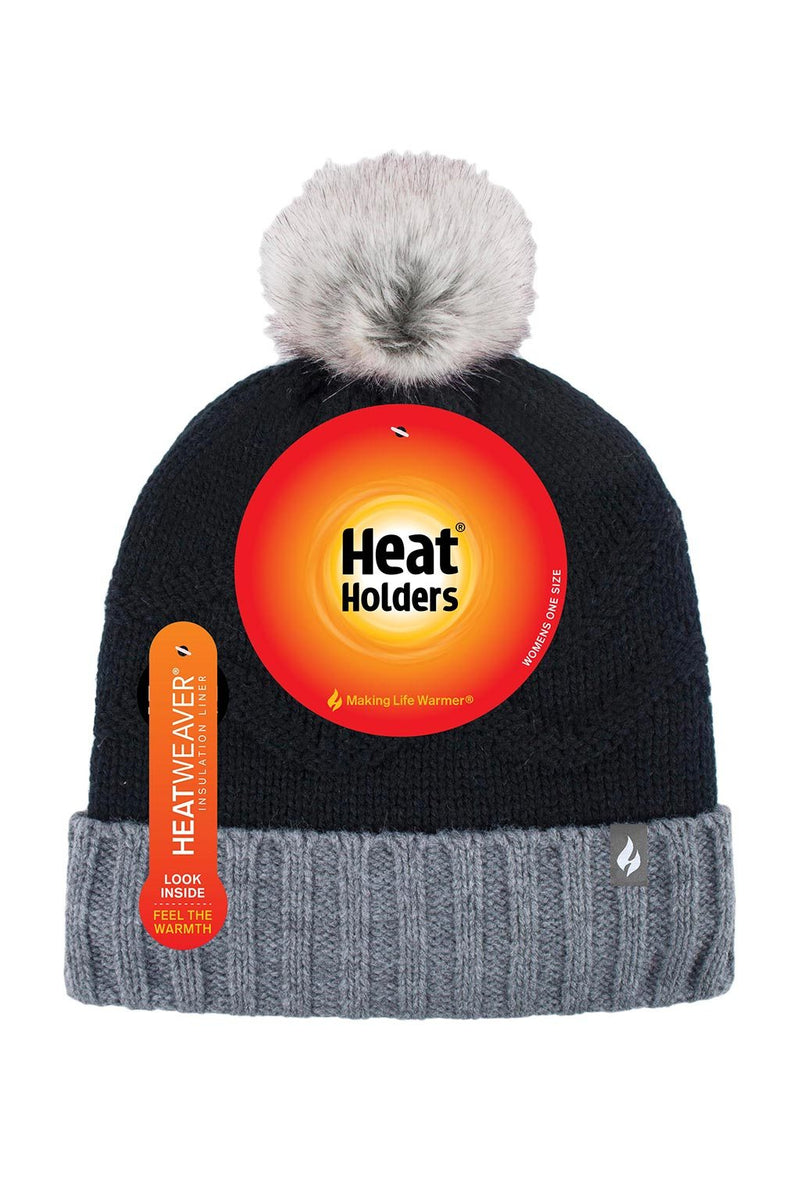 Heat Holders Women's Cotswold Knitted Thermal Pom-Pom Hat Black - Packaging