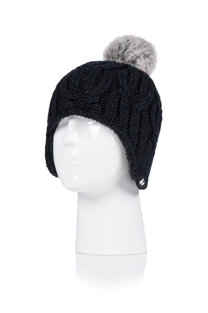 Heat Holders Women's Lowther Knitted Thermal Pom-Pom Hat Black #color_black