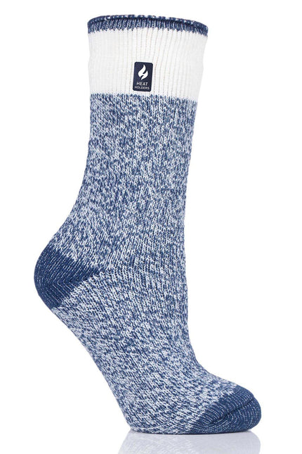 Heat Holders Women's Willow Lite Block Twist Thermal Crew Sock Soft Navy #color_soft navy