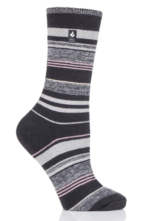 Heat Holders Women's Heather Ultra Lite Stripe Thermal Crew Sock Charcoal #color_charcoal